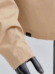Manfinity VCAY Men's Plain Woven Casual Letter Patched Loose Fit Long Sleeve Front Zip Shirt Jacket, Fashion Young Style Urban Collar Shirt - Khaki - View 5