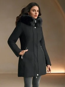 Anewsta Women's Mid-Length Cinched Waist Hooded Jacket