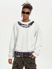 Manfinity VCAY Men's Crew Neck Long Sleeve Letter Print Casual Pullover Sweatshirt Street Wear Rapper Sweatshirt, For Friends, Husband, Boyfriend Gifts