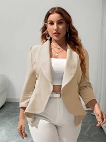 SHEIN Privé Áo khoác blazer cổ tròn hở phía trước cho mùa thu/đông - Màu be - Xem 4