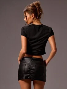 MUSERA 豹纹字母图案短款婴儿T恤，休闲夏秋季款