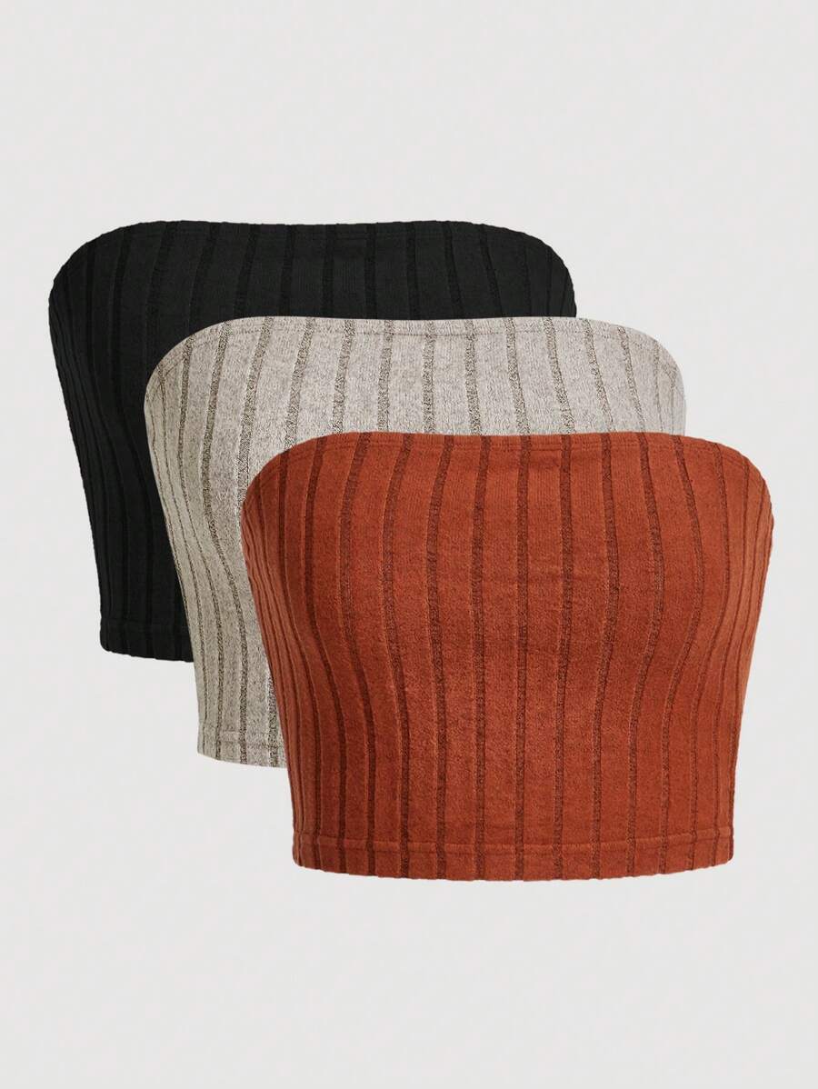 SHEIN EZwear 3pcs Nhiều màu Dệt kim Của phụ nữ Áo ba lỗ Áo - Nhiều màu - Xem 1