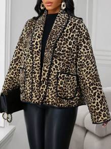 SHEIN Lady Leopard Print Women's Autumn And Winter Padded Coat - Multicolor - View 3