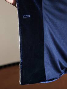 MOTF PREMIUM VELVET PEAK COLLAR RHINESTONE TRIM SPLIT SLEEVE BLAZER