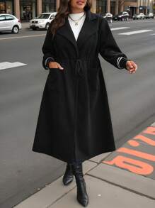 SHEIN LUNE 加大码女式圣诞编织黑色羊绒休闲靴，常规版型秋冬长袖夹克 - 黑色 - 查看 1