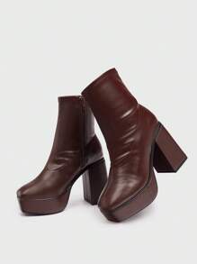 Giày bốt cổ cao đế dày thời trang chống nước cho nữ - Cà phê nâu - Xem 3