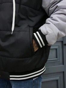 Manfinity Homme Plus Size Men Contrast Color Block Drawstring Hooded Fleece Jacket