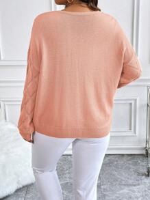 Celure Plus Size Women Casual Fashion Faux Pearl Beaded Loose Knitted Sweater, Autumn/Winter  Fall Outfit - Pink - View 2