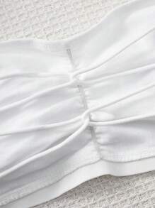 SHEIN Teen Girl Simple Comfortable Ruched Padded Cross Strap Lift Bra Two-Piece Set