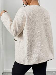 SHEIN Frenchy Chaqueta casual holgada con parches de unicolor PU de talla grande con bolsillos para invierno