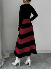 Elenzga Women's Color Block Simple Striped Sweater Dress Fall Cloth For Women