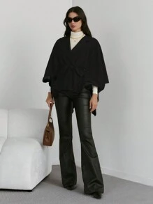Firerie 1pc Women Solid Color Lapel Cape Sleeve Elegant Regular Coat