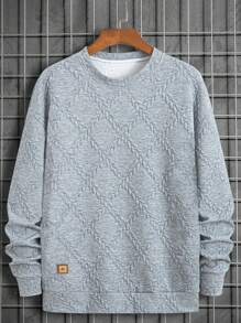 Manfinity Homme Men's Casual Solid Color Textured Pullover Sweatshirt For Autumn,Grey Sweater - Grey - View 3