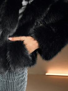 Anewsta Women's Autumn And Winter Casual Elegant Elegant Stand Collar Furry Jacket - Black - View 3