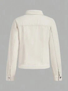 Forever 21 Fall&Winter Beige/Loose/Simple/Basic/Nashville/Halloween/Long Sleeve Christmas Homecoming Western Concert Thanksgiving Button Up Women Denim Jacket - Khaki - View 11