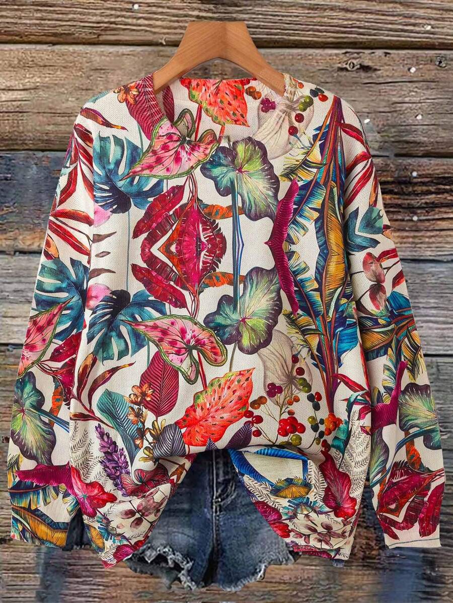 SHEIN LUNE Plus Size Turtleneck Sweater With 3D Floral Print, Pullover, For Winter - Multicolor - View 1