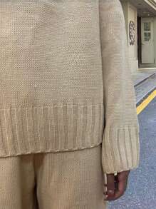 Calvaya Plus Size Casual Solid Color Sweater & Pants Set, Autumn/Winter