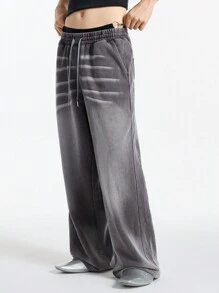 NEON BLANC Quần nỉ dài in chữ xào muối phong cách đường phố cho nam - màu đen - Xem 5