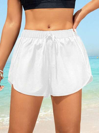 Swim SPRTY Summer Beach Solid Color Twist Hem Bikini Bottom Shorts For Women