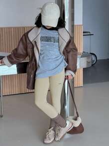 DAZY Tween Girl Letter Print Leggings - Apricot - View 4