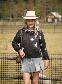 LanaWest Women's Casual Colorblock Star Pattern Sweater For Autumn/Winter