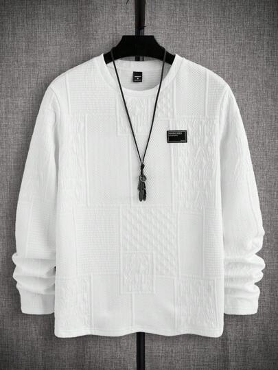Manfinity VCAY メンズ クルーネック 長袖 ベーシック プレーン カジュアルTシャツ、秋冬、バケーション、旦那様用に適しています