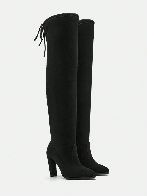 CUCCOO SZL Botas altas de tacón grueso de tipo slip-on/pull-on para mujer, versátiles para uso diario, disponibles en tallas grandes del 9 al 11 en colores negro, blanco, beige, nude, marrón, burdeos, verde, naranja, caqui, camello, dorado, plateado, rosa y morado, ideales para Navidad y Año Nuevo