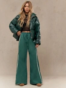 MISSGUIDED Abrigo de invierno acolchado de lujo de vinilo relleno, sobrecalentado con cuello alto, acolchado, resistente al frío, chaqueta de nieve, moda callejera, prenda de declaración de uso diario - Verde Oscuro - Ver 4