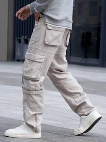 Claim Dot Men's Utility Pockets Casual Straight Leg Jeans - Grey - View 5