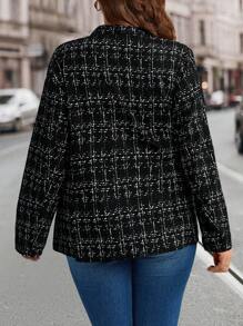 EMERY ROSE Plus Size Women's Plaid Winter Jacket - Black and White - View 3