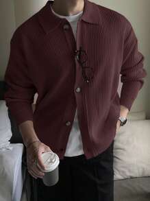 DAZY Burgundy Button-Front Casual Cardigan For Men, Suitable For Everyday Wear, Autumn Jacket - Burgundy - View 4