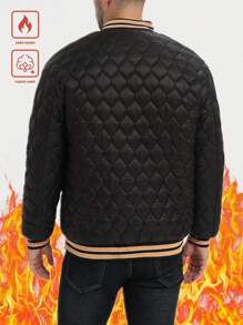 Manfinity Homme Jaqueta casual simples masculina de manga comprida com zíper frontal e patchwork de cor sólida - Preto - Ver 2