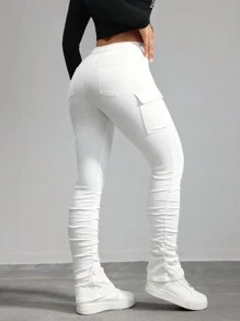 SHEIN Tall Women's Jeans White Skinny Stretch Work Pocket Pants Denim Jeans Pants Stacked Women Jeans Tall Women Pants Y2k Jeans Women Tights Cargo Pants Stacked Women Jeans Tall Women Pants