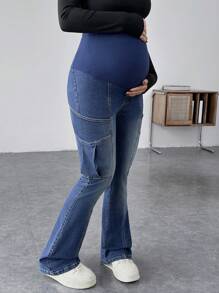 SHEIN Maternity Blue Casual Skinny Flared Jeans - Blue - View 2