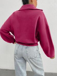 EURMUSE 100% Cotton Collar With Zipper Pattern Oversize Sweatshirt - Pink - View 2