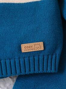 Baby Boy Casual Daily Contrast Color Raglan Sleeve Sweater And Pants, Autumn/Winter - Dark Green - View 6