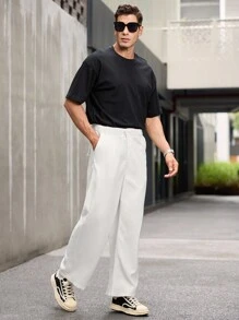 Manfinity CasualCool Quần âu nam trơn màu đa năng thường ngày, quần dài ống đứng màu trắng trơn, dành cho bố và chồng, quà tặng bạn trai - trắng - Xem 4