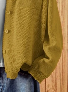Flirla Plus Size Solid Color Front Button Long Sleeve Pocket Simple Casual Top, For Winter