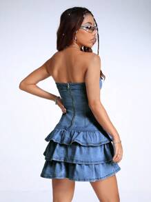 SHEIN ICON Women's Plain And Simple Denim Strapless Dress For Daily Wear