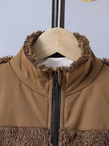 Chaqueta de manga larga con cremallera y bolsillo de unicolor de felpa para niño, para otoño/invierno