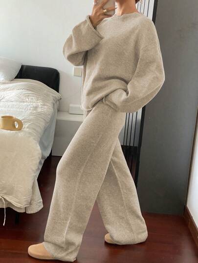 DAZY Bộ 2 áo thun dài tay cổ tròn và quần dài thường ngày cho nữ, áo len thu đông cho nữ