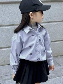 Dazy Kids Young Girl Butterfly Print Long Sleeve Single-Breasted Casual/Business Shirt, Autumn