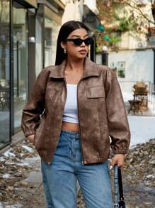 Franclia Chaqueta de motocicleta de cuello alto, manga larga y cremallera en, nueva llegada de otoño/invierno