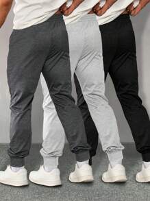 Manfinity Homme Father Gifts,Outfit,Men's Casual Combination Three-Piece Sweatpants, Practical Front And Back Pockets, Comfortable Threaded Trouser Legs, Elastic Waist Cord, Men's Solid Color And Simple, Casual Daily Wear Sports Trousers