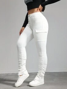 SHEIN Tall Women's Jeans White Skinny Stretch Work Pocket Pants Denim Jeans Pants Stacked Women Jeans Tall Women Pants Y2k Jeans Women Tights Cargo Pants Stacked Women Jeans Tall Women Pants