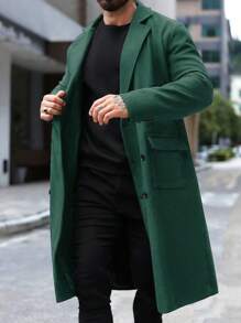 Manfinity Hypemode Abrigo largo de doble botonadura de unicolor con bolsillos de manga larga para hombre, otoño/invierno