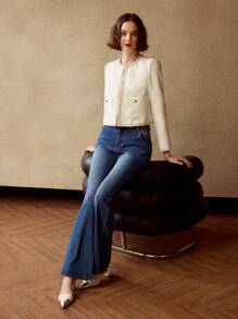 MOTF PREMIUM JACQUARD CONTRAST TAPE TRIM PATCH POCKET JACKET - White - View 6