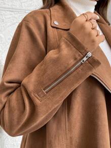 SHEIN LUNE Áo khoác Halloween cổ bẻ tay dài cỡ lớn thời trang màu nâu giản dị hợp thời trang dành cho nữ mùa đông - Lạc đà - Xem 6