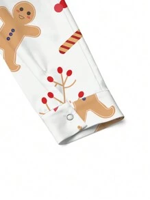 PopScrub 可爱卡通简约圣诞红枫叶饼干男人和祝福印花女士护士制服开衫带口袋手术服夹克 - 紅色 - 查看 3