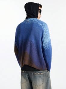 Manfinity VCAY Men Loose Fit Gradient Print Crew Neck Knit Sweater, Casual Street Style, Autumn/Winter - Purple - View 3